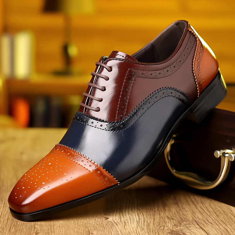 Formal Upper Wear Men - Lace‑up Color‑block Brogue Oxford Shoes For