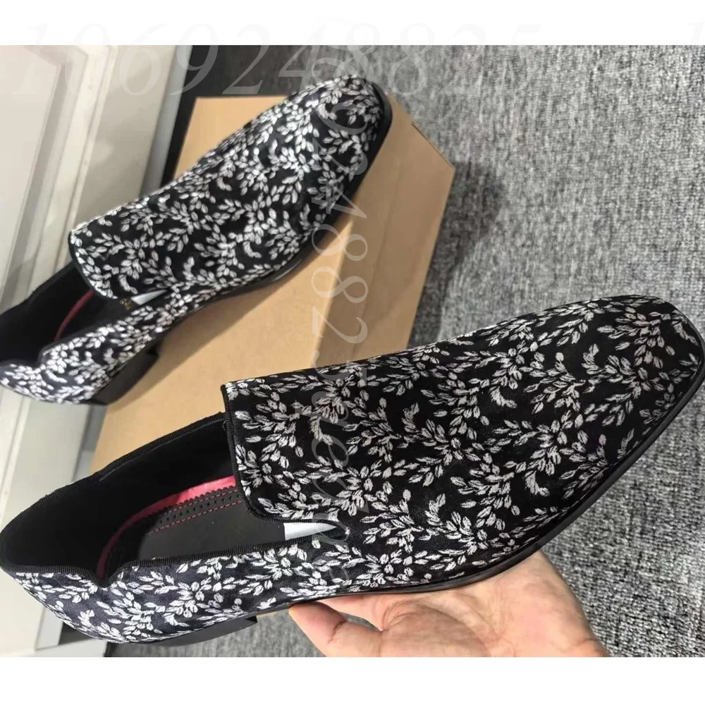 Formal Upper Wear Men - Men's Black Floral Slip-On Loafers, Closed