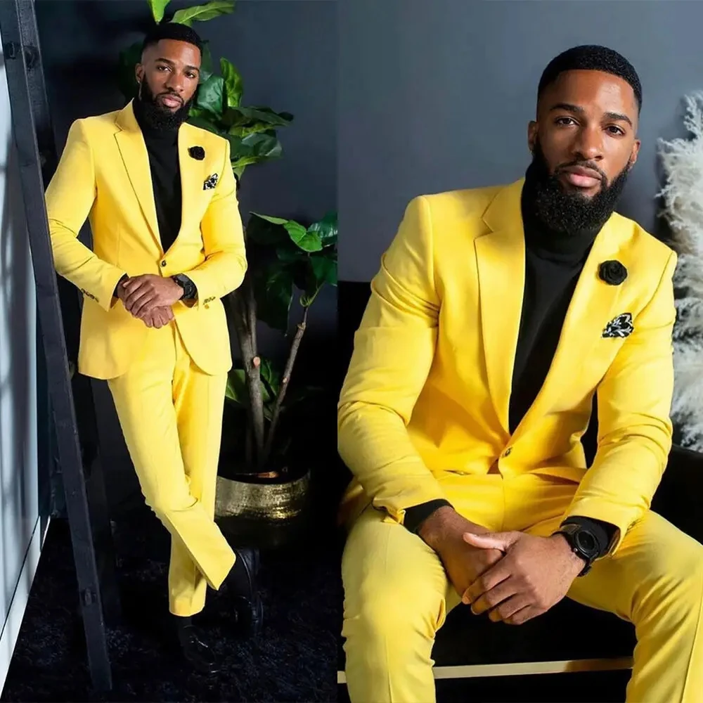 Formal Wear For Men Yellow - Yellow Men's Suits Slim Fit Single