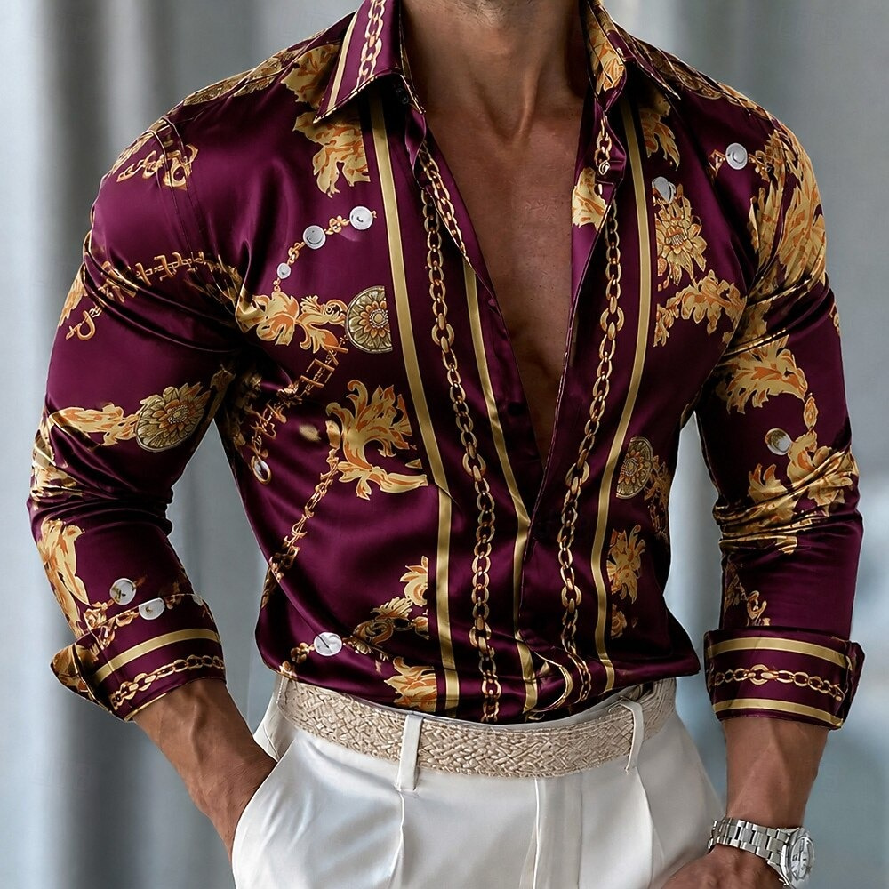 Men Formal Party Wear Shirt - Men's Floral Satin Shirt Formal Shirt