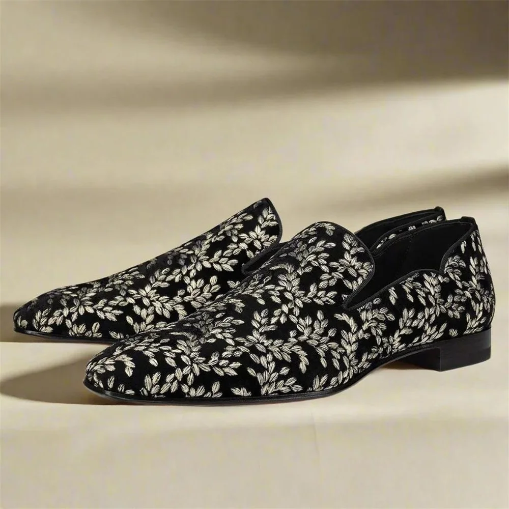 Men's Black Floral Slip-On Loa - огляд і ціна Formal Upper Wear Men