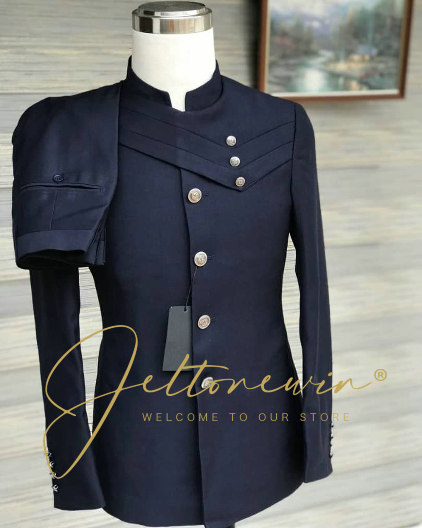 Men's Navy Blue Suit Set with  - огляд і ціна Men Formal Wear Design