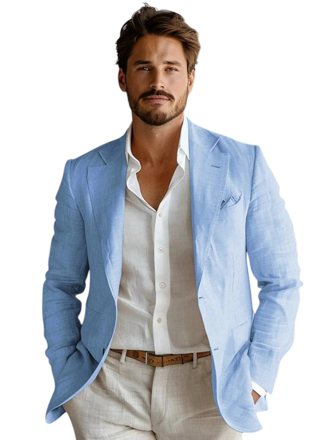 Blue Slim Fit Men's Linen Blaz - огляд і ціна Men Formal Wear Design